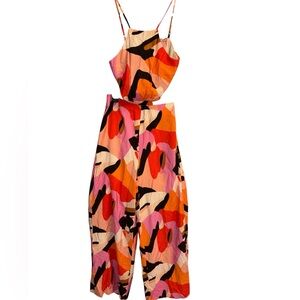 En Crème jumpsuit printed waist cut out sleeveless/spaghetti straps Sz small NWT